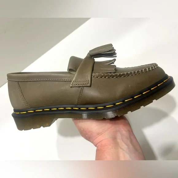 Dr. Martens Men’s Adrian YS Leather Tassel Loafer in Olive Green New - Picture 10 of 16